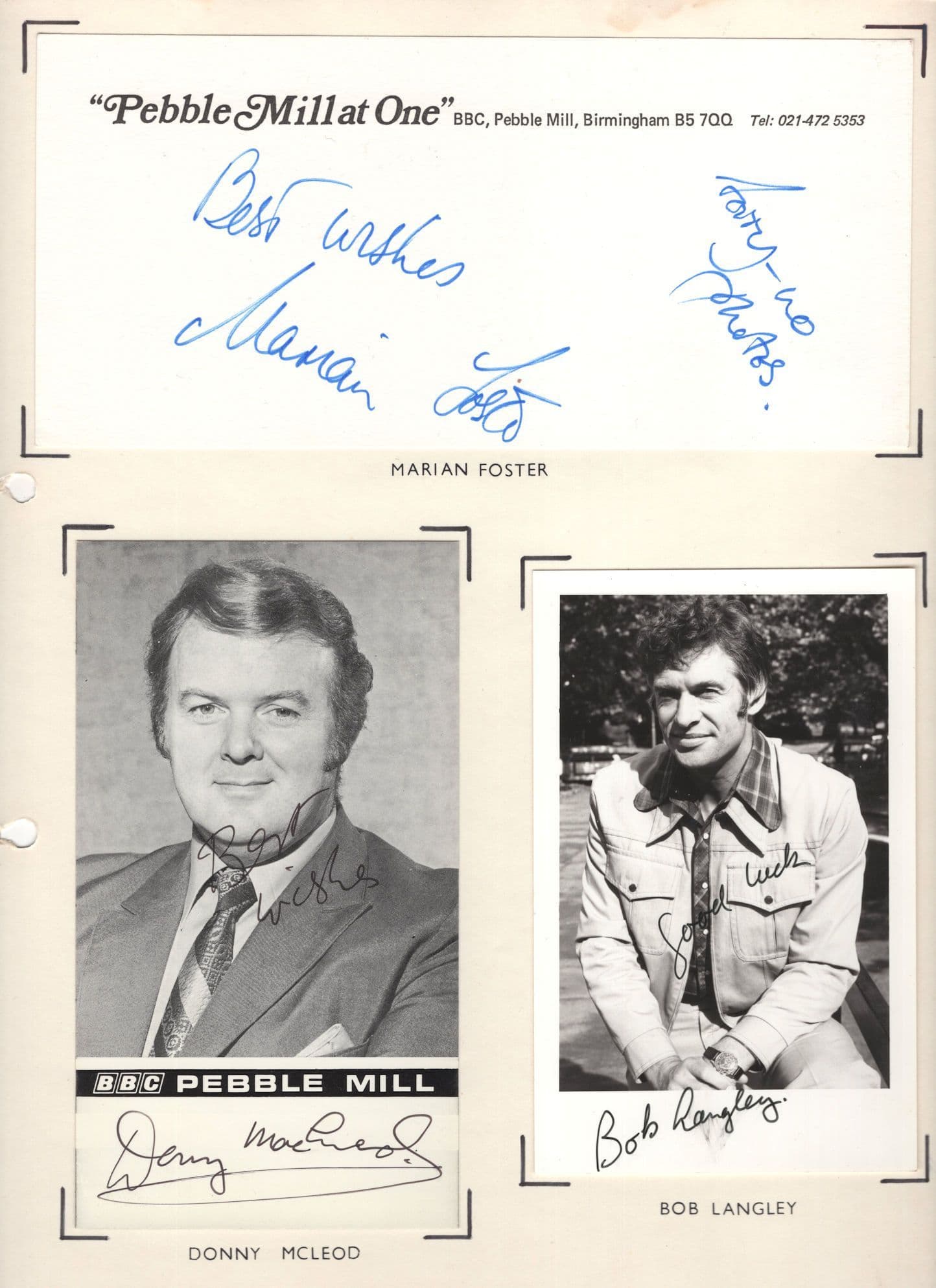 Bob Langley Donny McLeod Pebble Mill Hand Signed Mounted Autograph s