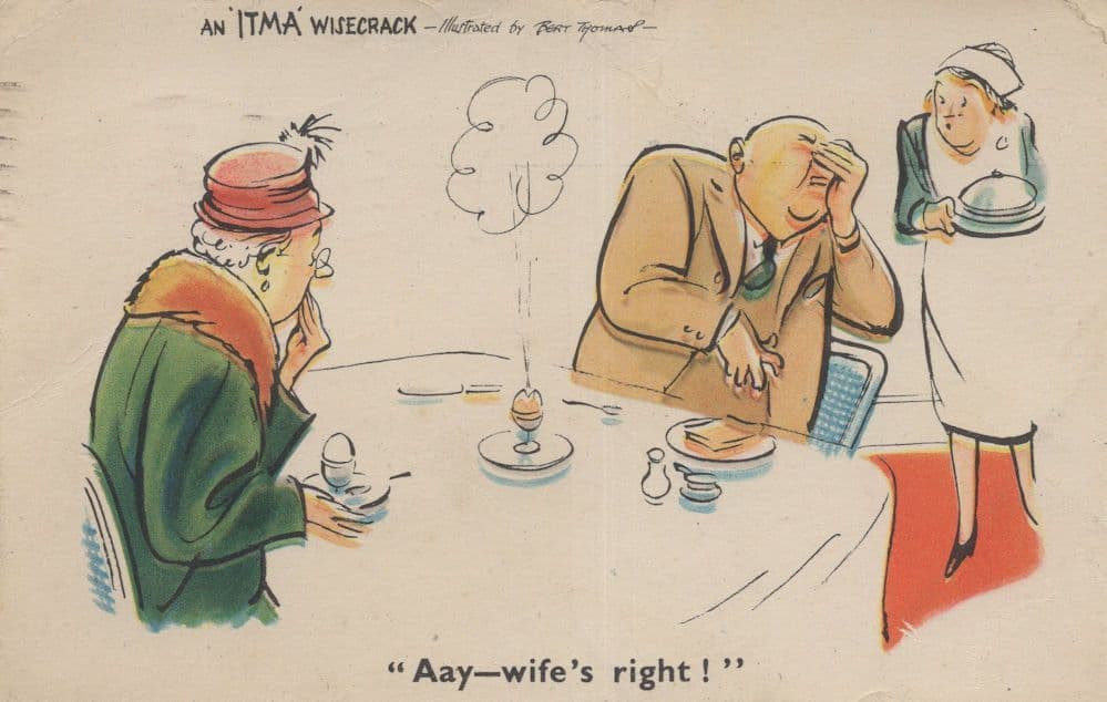 Boiled Egg Breakfast House Maid Comic WW2 1945 Postcard