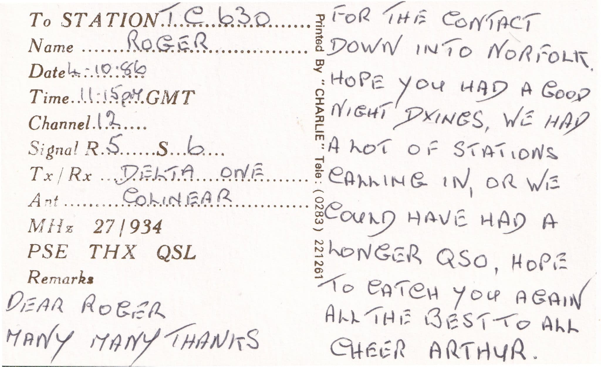 Bolsover Derbyshire QSL Radio Card