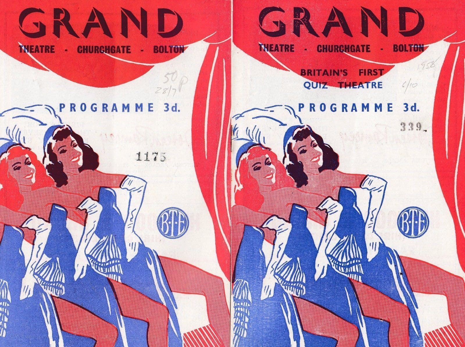 Bolton Manchester Quiz Night 1950s TWO Theatre Programme s
