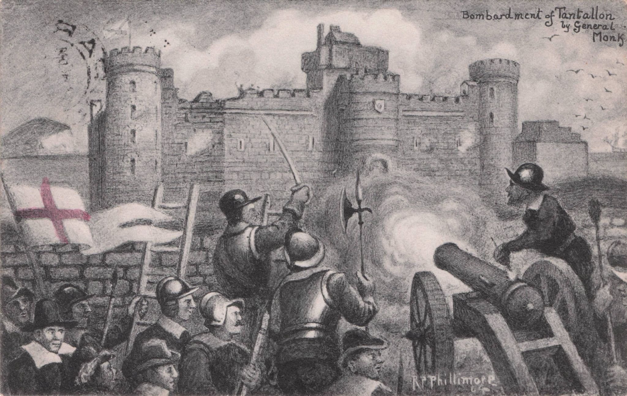 Bombardment Of Tantallon Castle Oliver Cromwell Philmore Painting Old Postcard