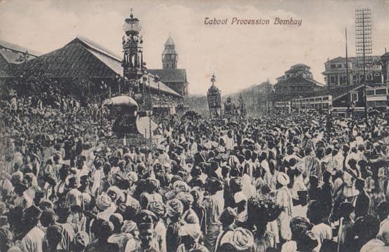 Bombay Taboot Procession Antique Indian Postcard