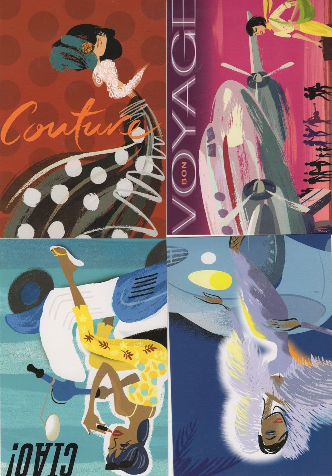 Bon Voyage Ciao Couture 4x Italian Painting Travel Postcard s