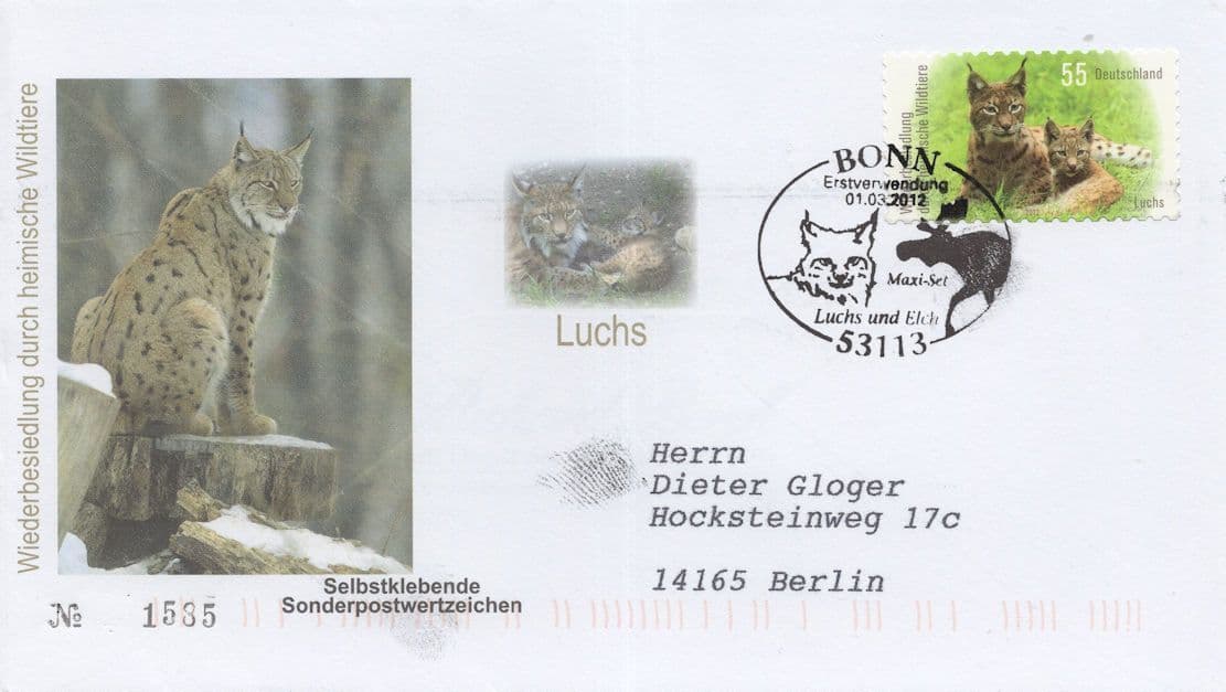 Bonn Luchs Wildlife Lynx German Cat Rare First Day Cover
