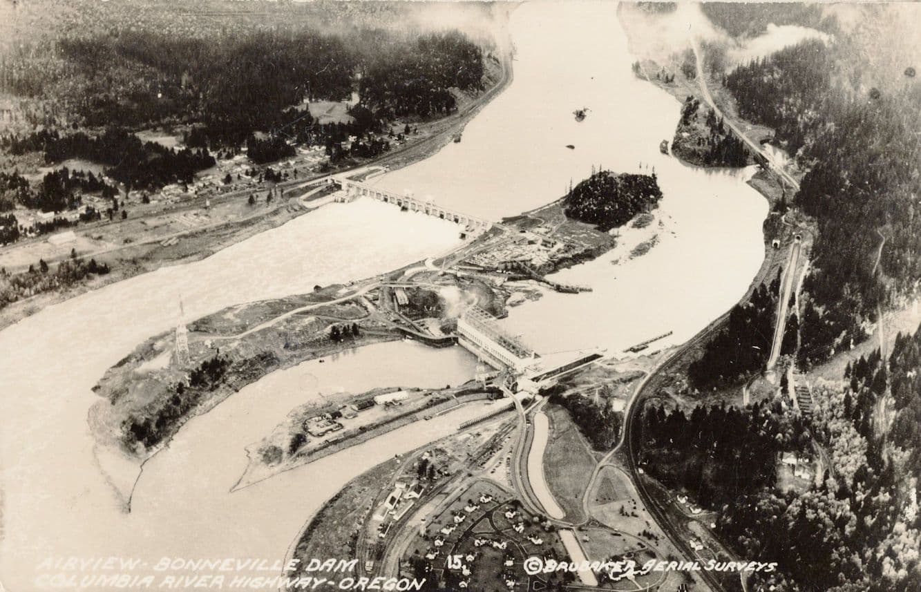 Bonneville Dam Vertigo Birds Eye Plane Window View USA Old Postcard