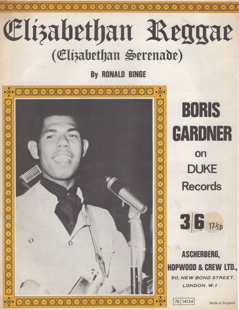 Boris Gardner Elizabethan Reggae Vintage Sheet Music