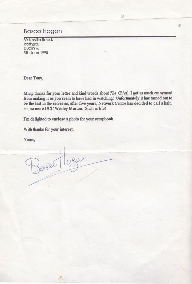 Bosco Hogan Ballykissangel Hand Signed Letter Ephemera