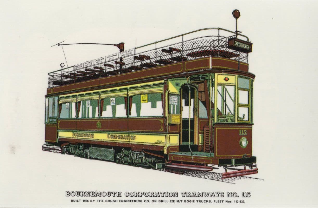 Bournemouth Old 1926 Christchurch Bus Bril 22E Tram Postcard