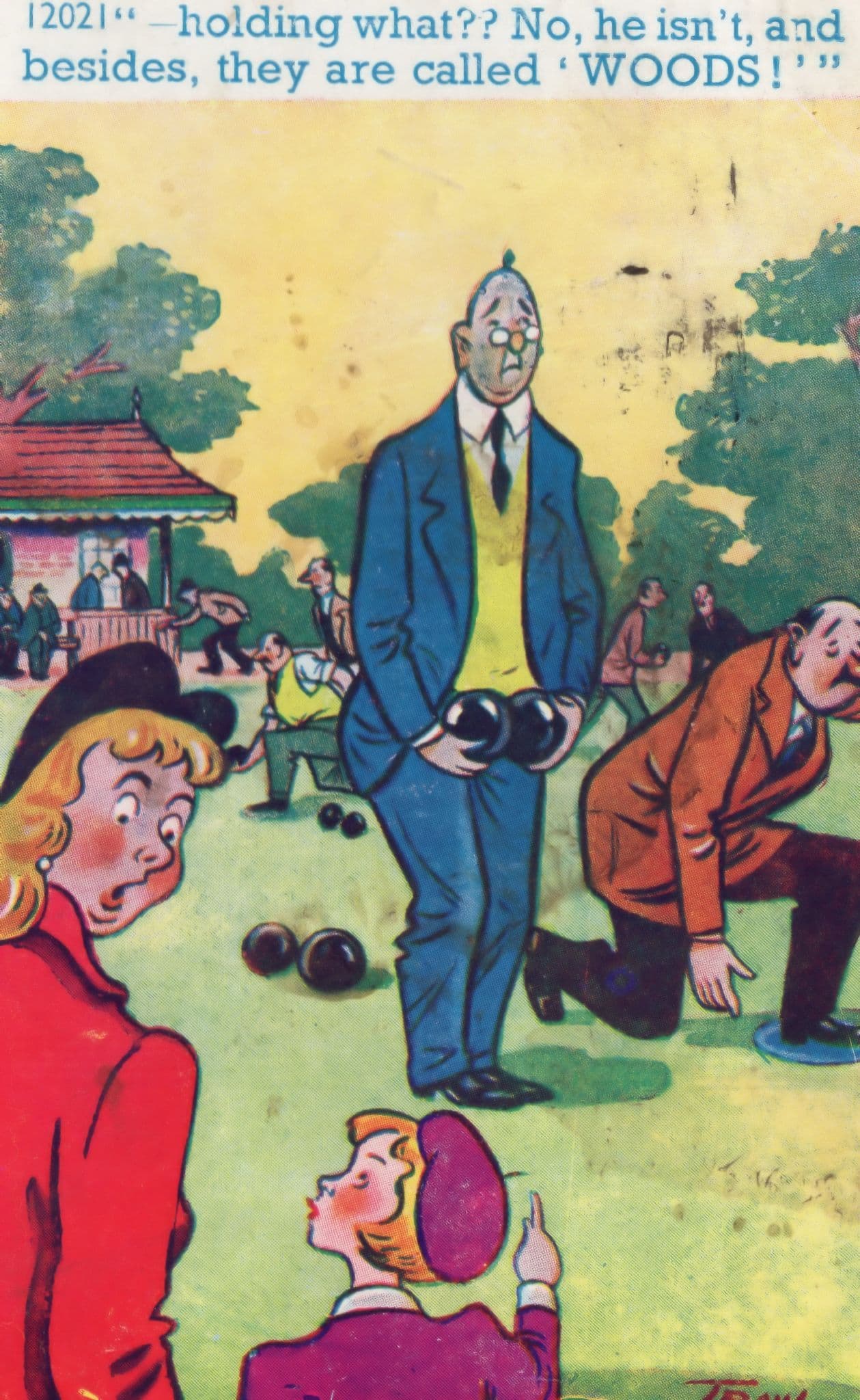 Bowling Match Game Vintage Comic Sports Postcard