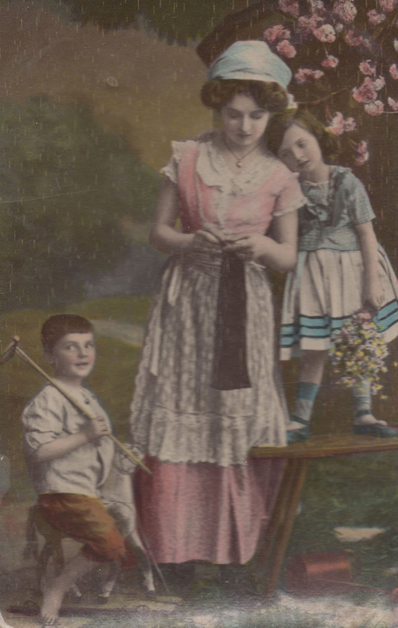 Boy On Toy Rocking Horse With Sharp Tool Old RPC Postcard