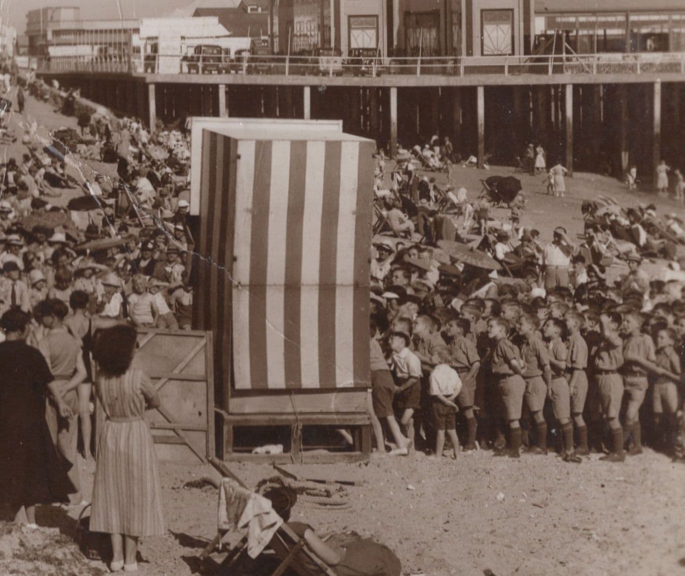Boy Scouts at Punch & Judy Show at Clacton On Sea Essex Old RPC Worn Postcard