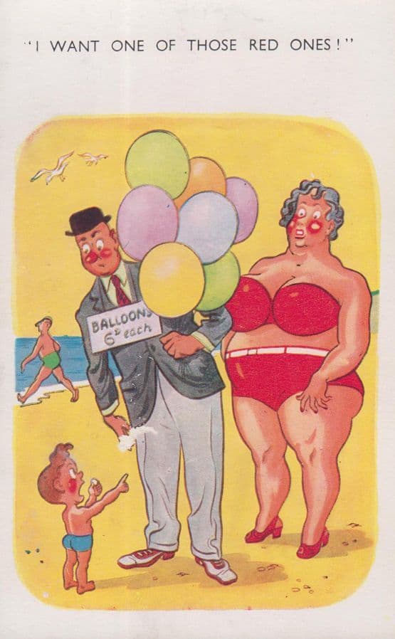 Boy Wants Red Balloons Of Ladies Breasts 1970s Comic Humour Balloon Postcard