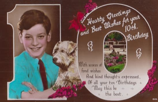 Boy With Terrier Dog Greetings Antique Old 8th Birthday Postcard