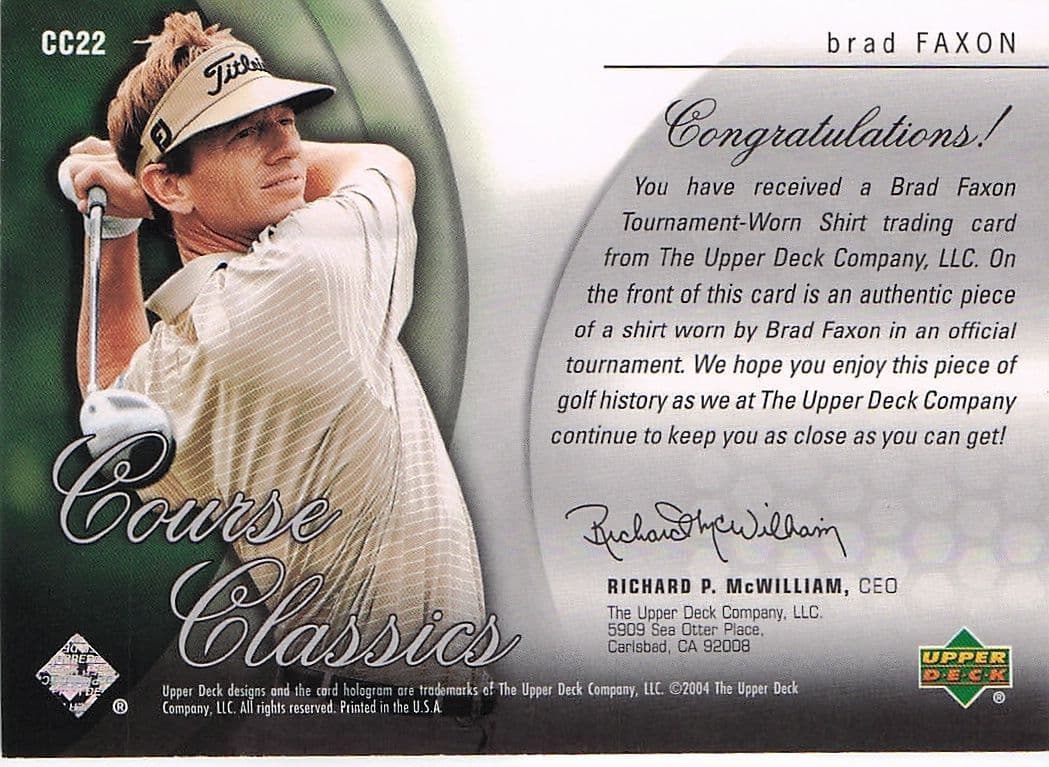 Brad Faxon Course Classics 2004 Authentic Tournament Upper Deck Golf Shirt Card