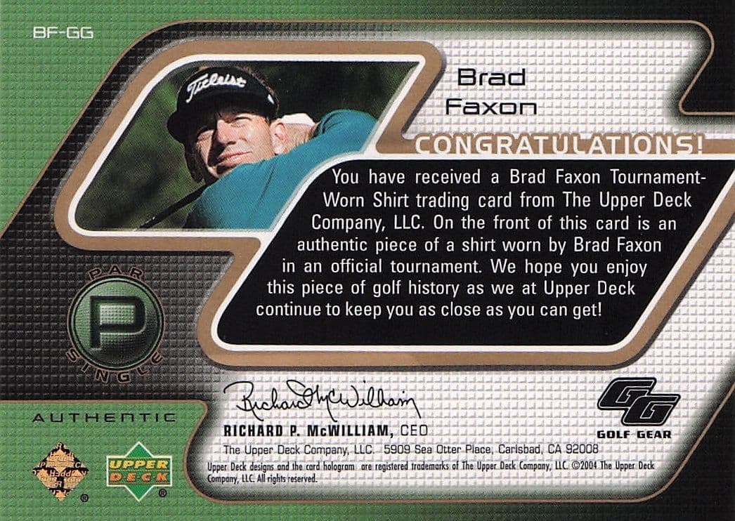 Brad Faxon Golf Gear Player Shirt Swatch Upper Deck Card