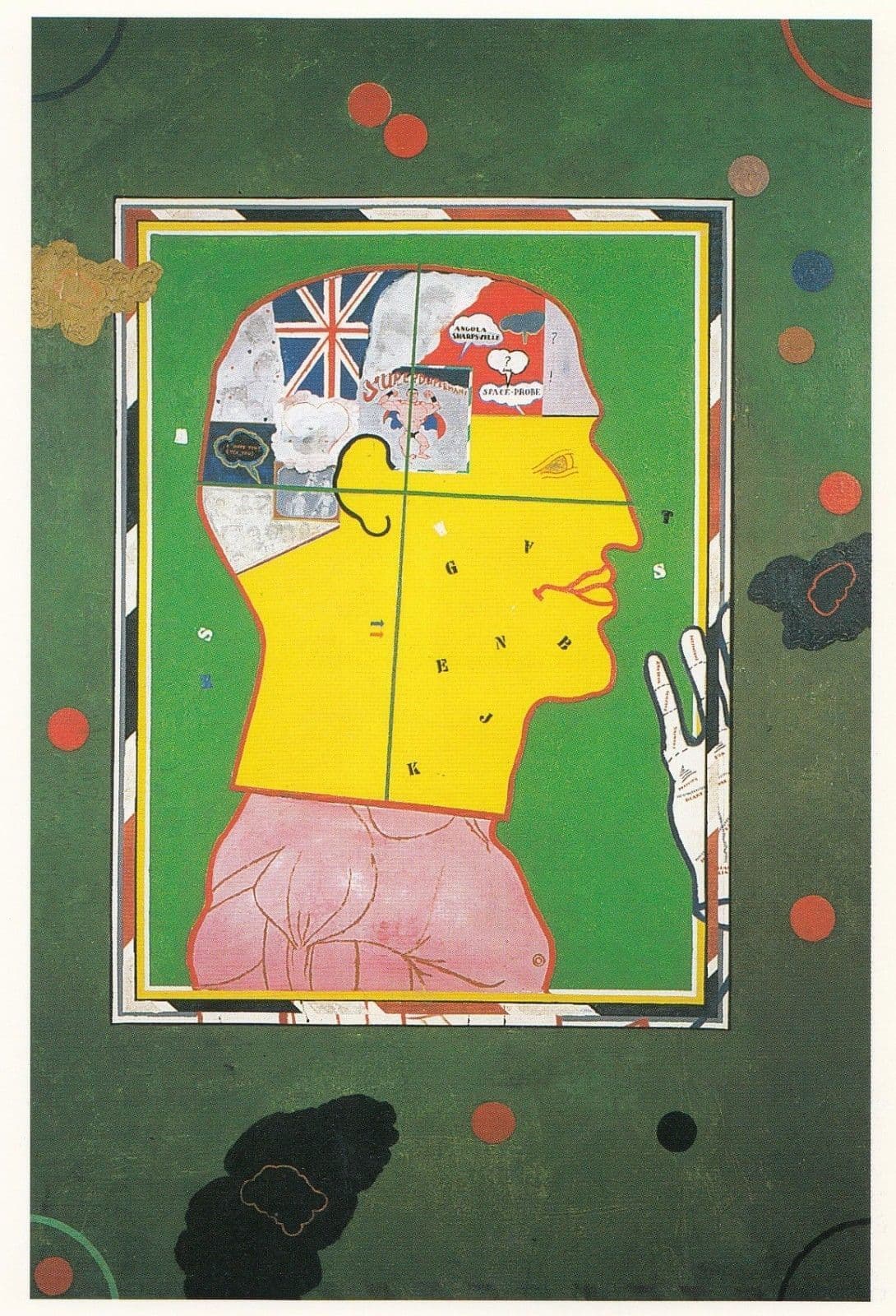 Brainbox Union Jack Head Magnifying Glass Barbican Art Gallery Painting Postcard