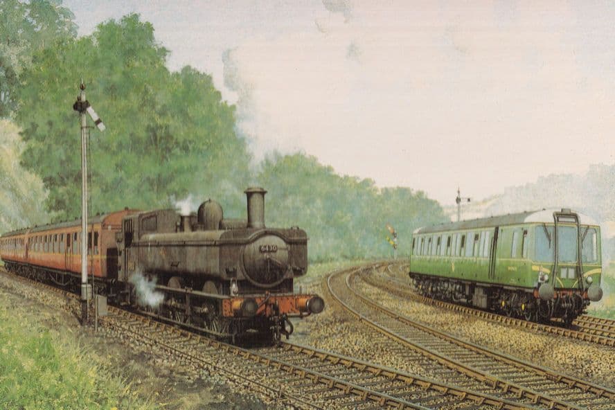 Branch Line Retreat Kidderminster Railway Train Painting Postcard