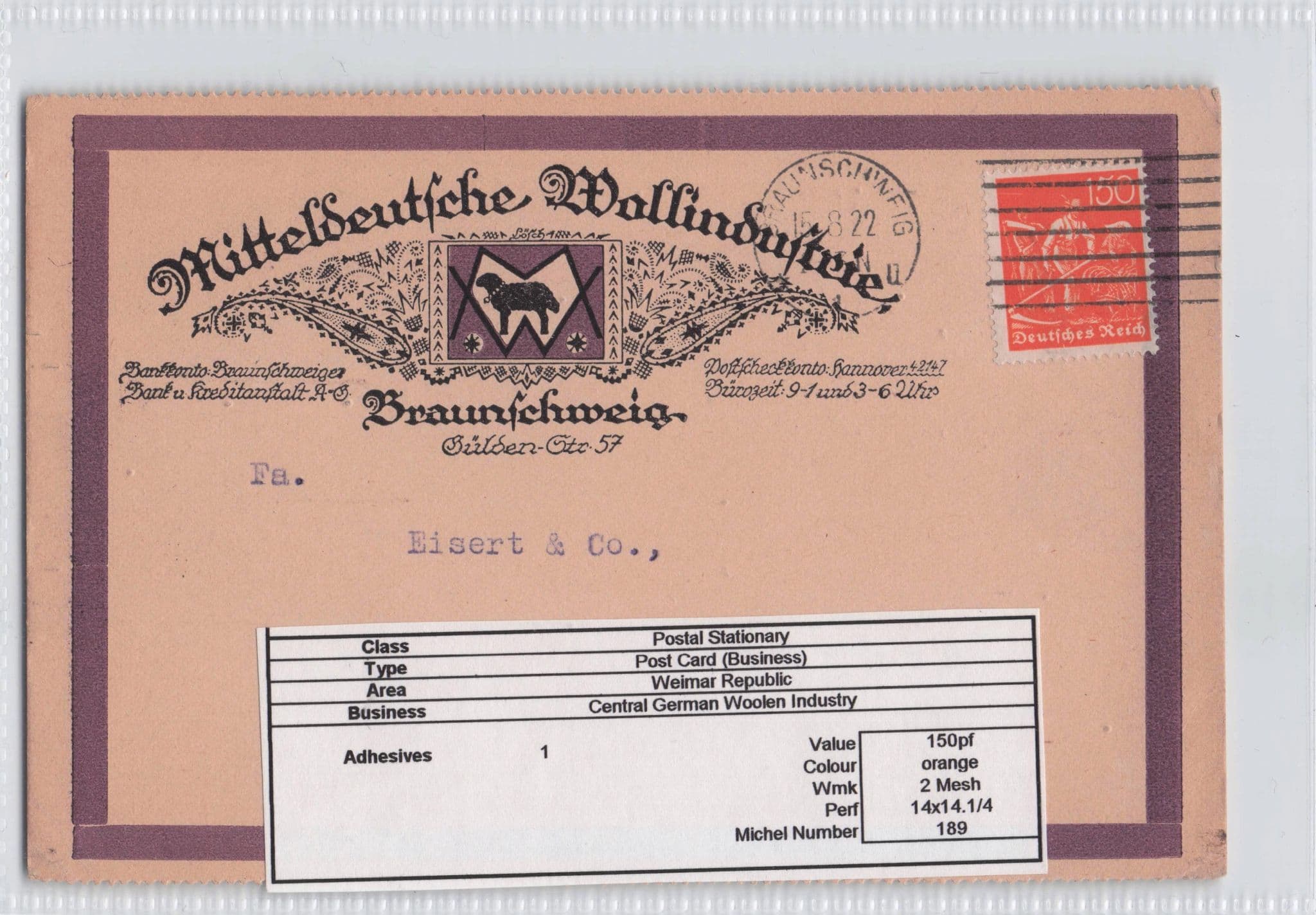 Braunschweig Wool Factory Woolen Industry German Old Postcard
