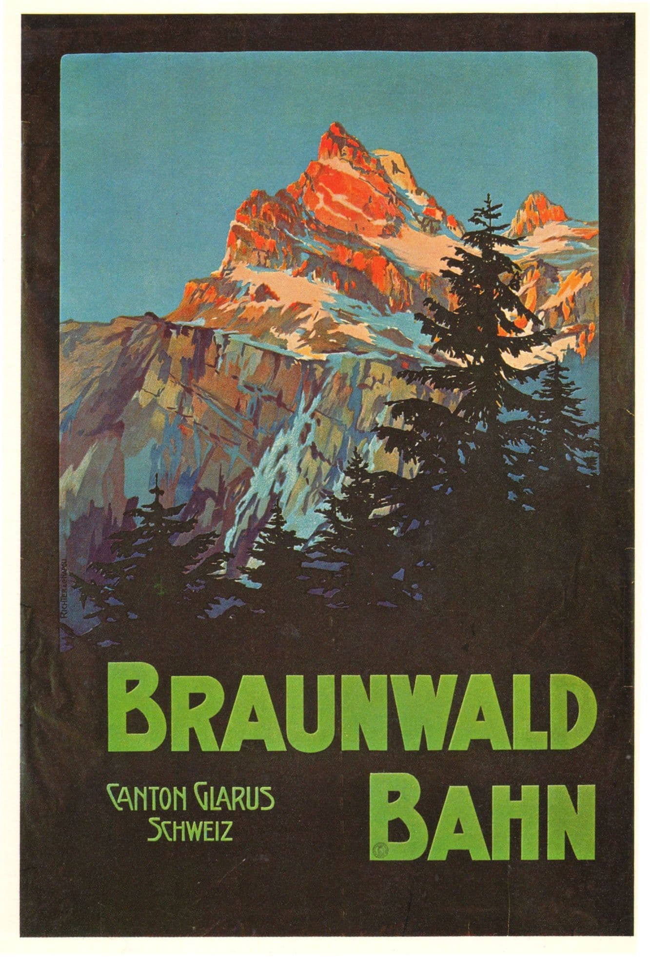 Braunwald Bahn Canton Glarius Switzerland Railway 1912 Poster Postcard