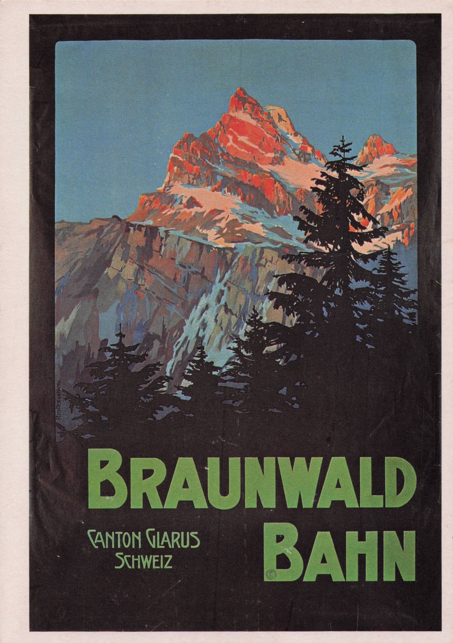 Braunwald Bahn Mountains Swiss Travel Advertising Poster Postcard