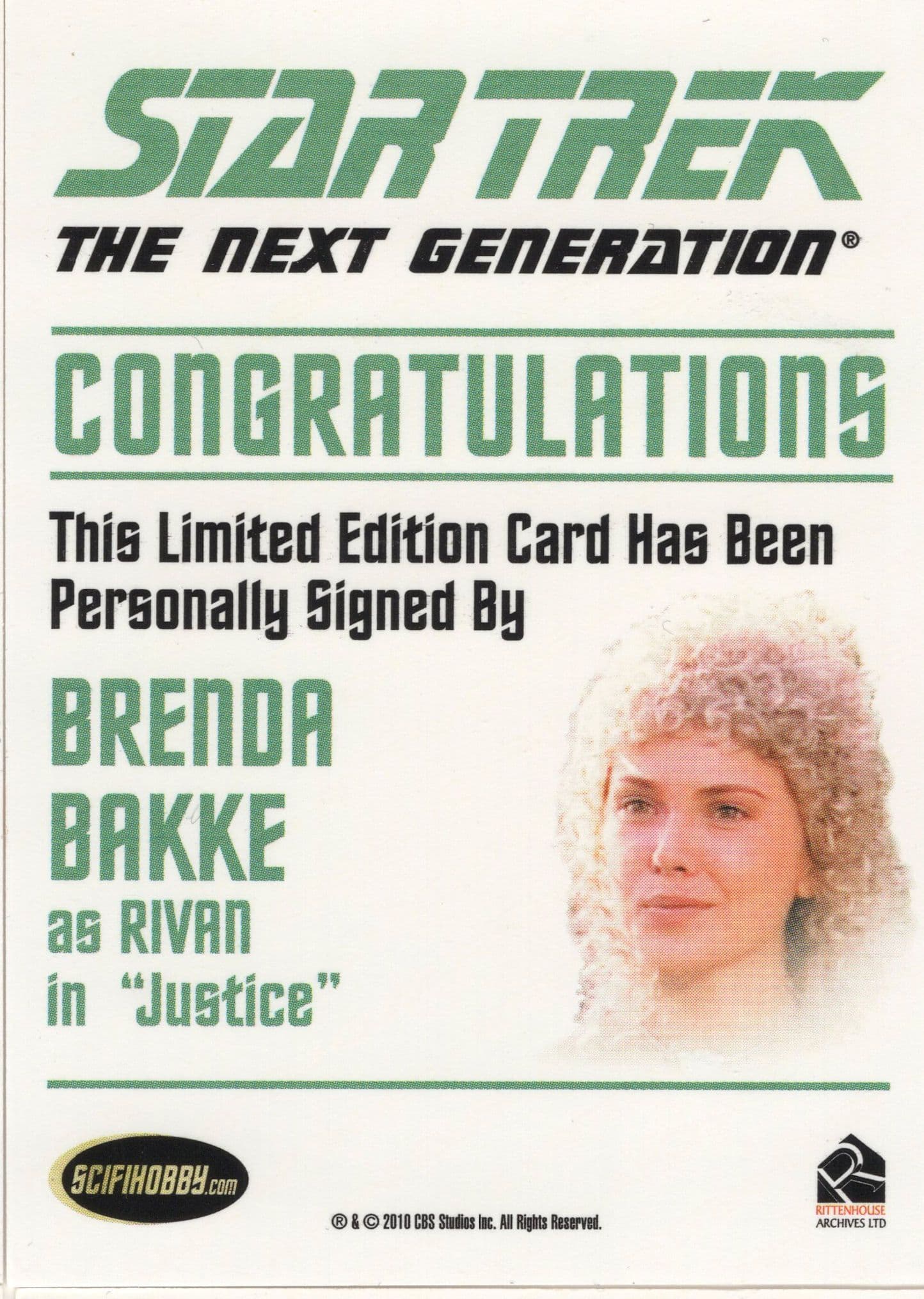 Brenda Bakke as Rivan Star Trek Hand Signed Autograph Card