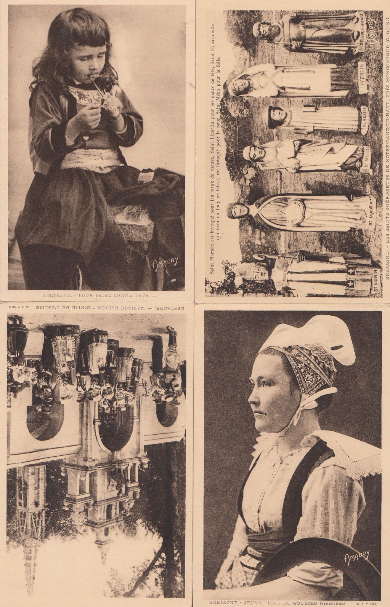 Bretagne Saints Marriage Fashion Child Smoking 4x French Old Postcard s