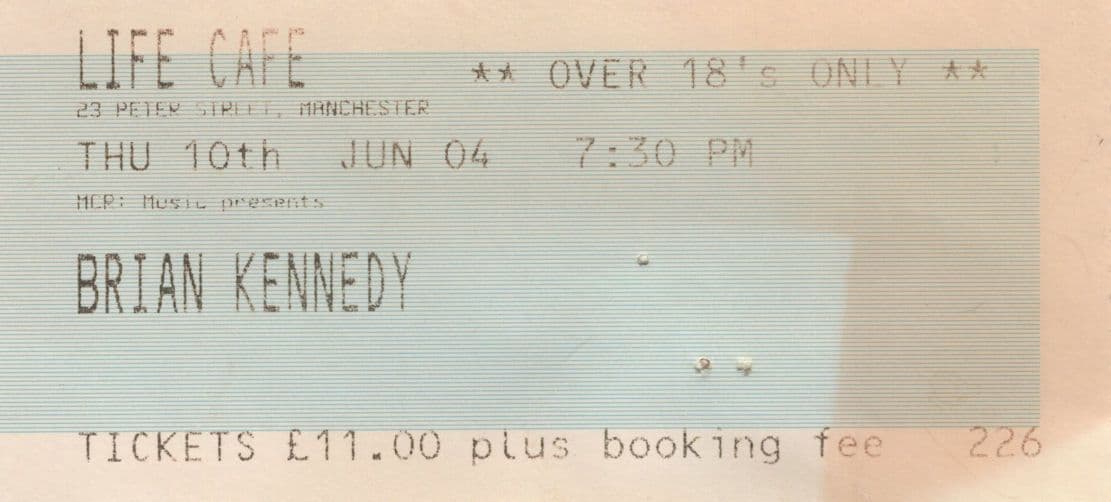 Brian Kennedy Irish Eurovison Song Contest Singer Live Cafe Ticket