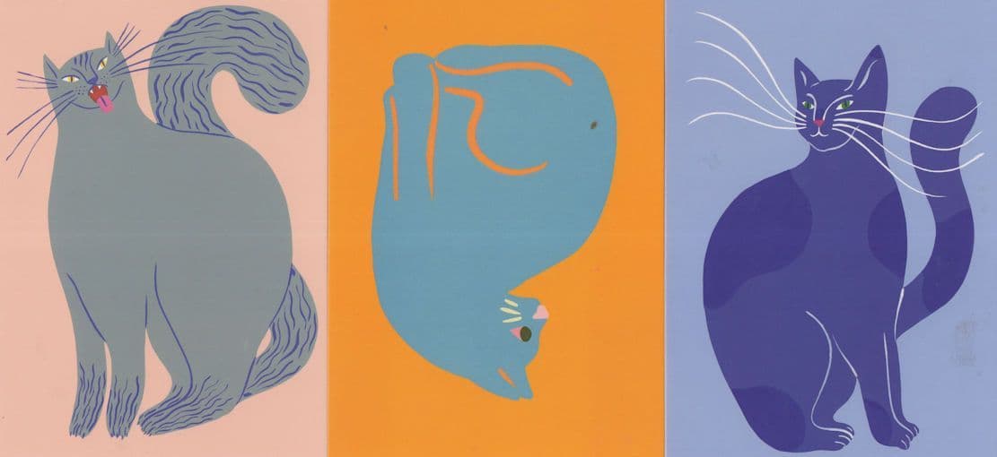 Bright Blue Cats 3x Unique Cat Painting Postcard s