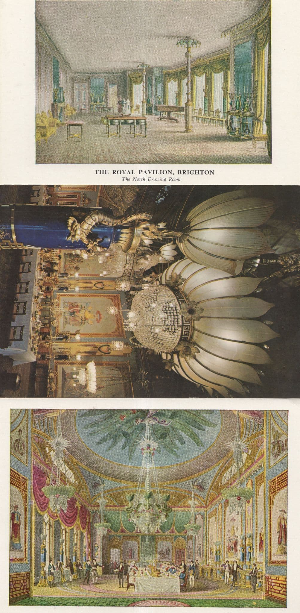 Brighton The Royal Pavillion Banqueting Room Drawing 3x Postcard s