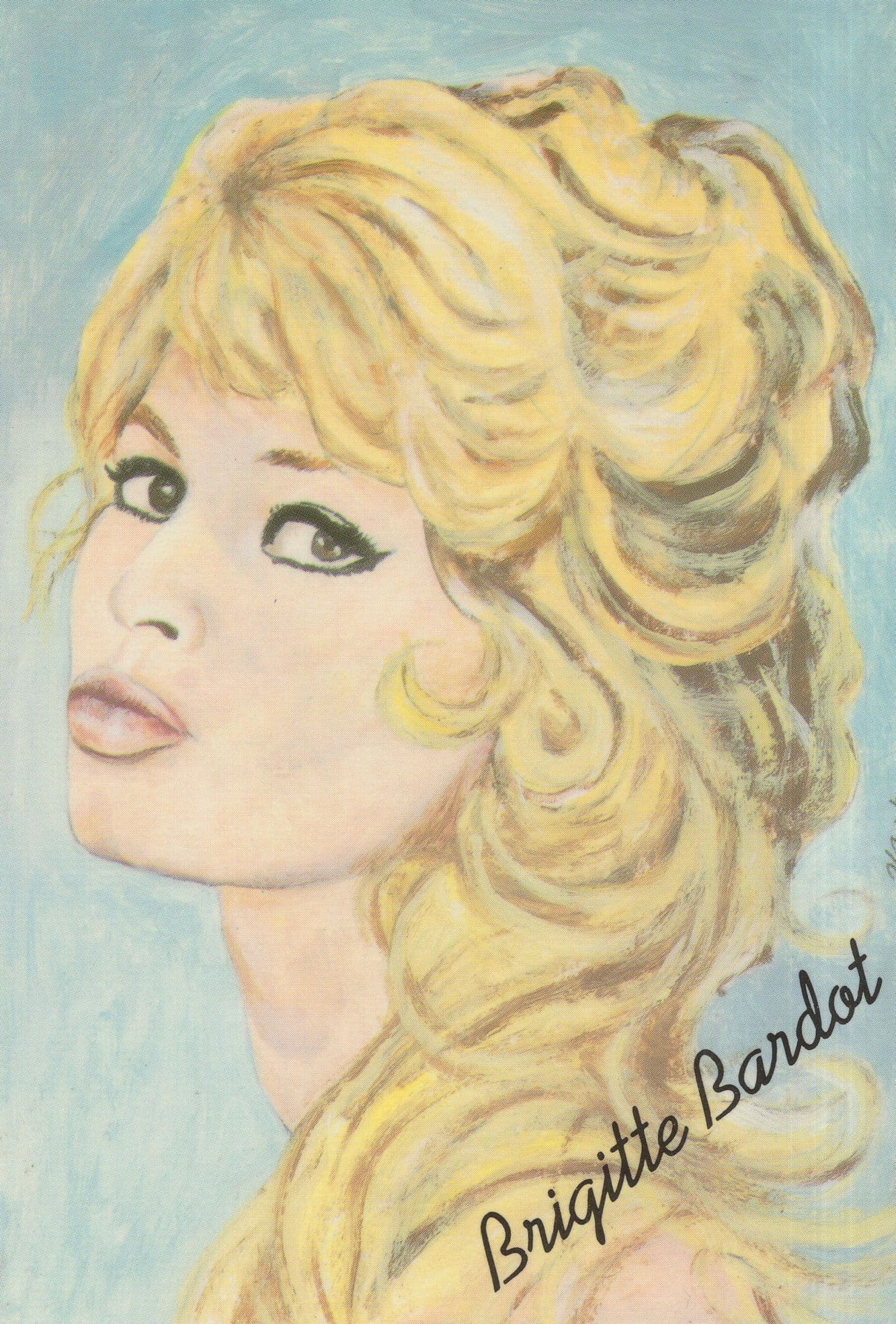 Brigitte Bardot Movie Film Star Rare Jane Hart Painting Postcard