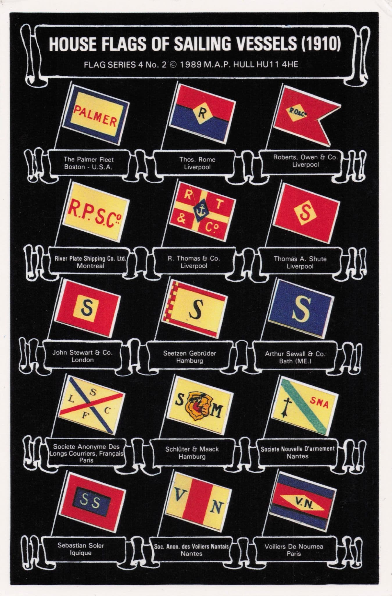 British 1910 Sailing Boats Flags 2 Nautical Ship Marine Art North Sea Ferry Postcard