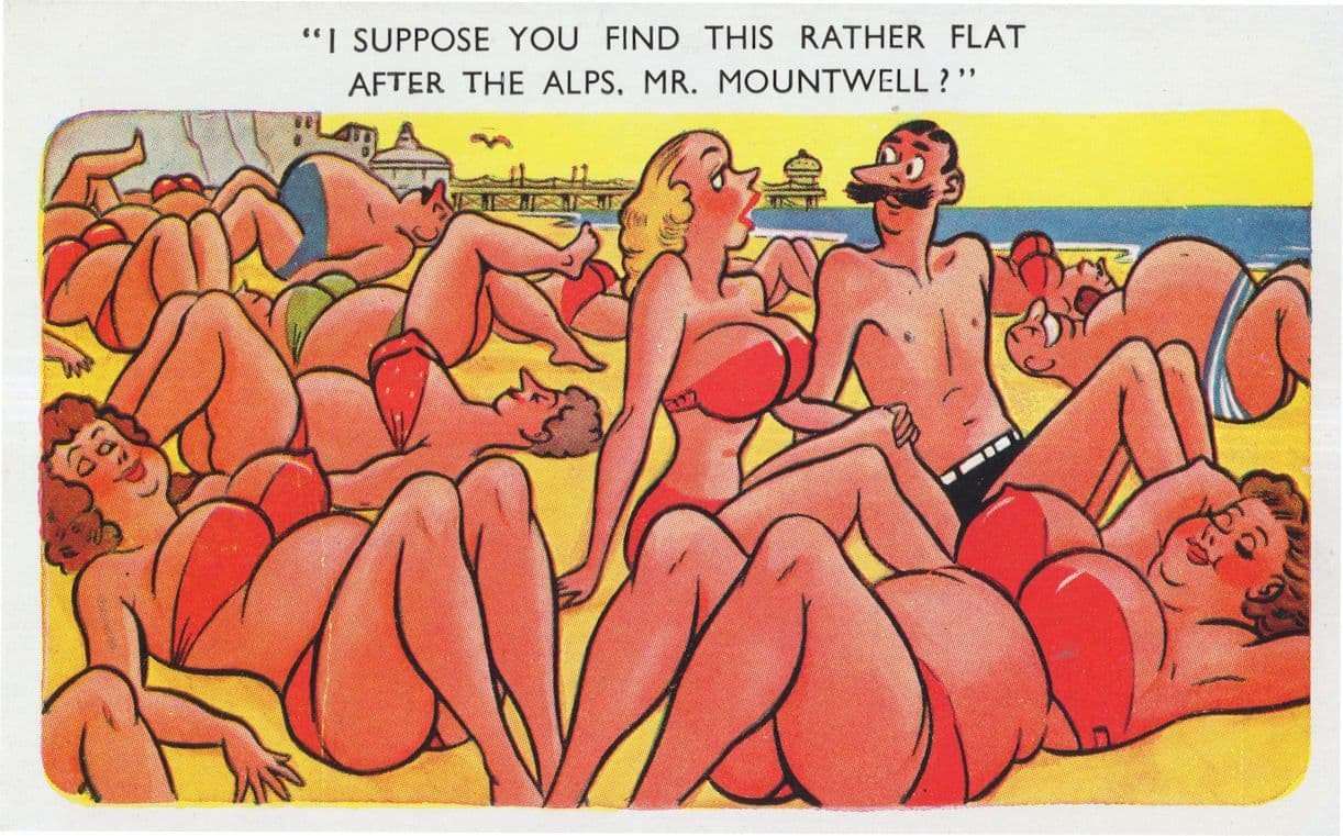British Beach Ladies Boobs Vs Swiss French Alps Women Comic Postcard