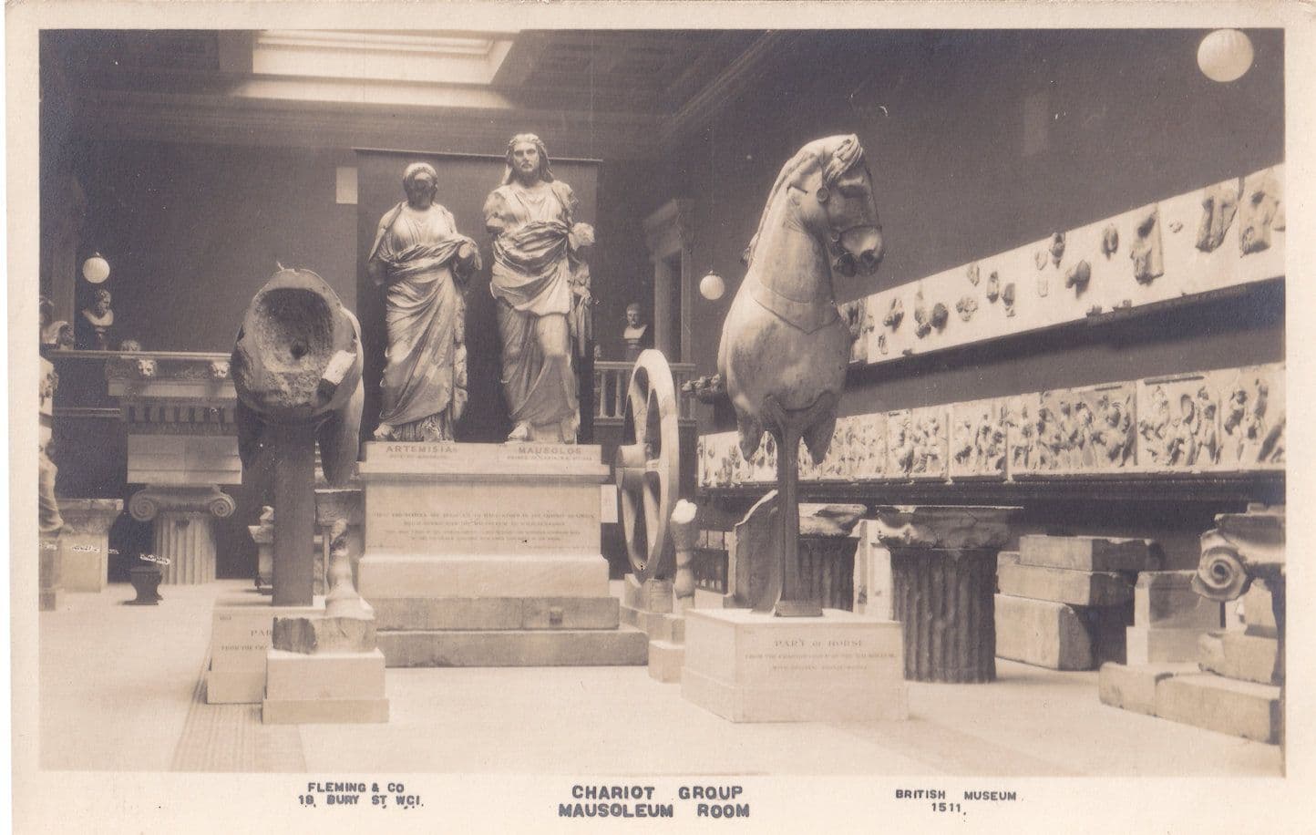British Museum Roman Chariot Group Mausoleum Room Antique Postcard