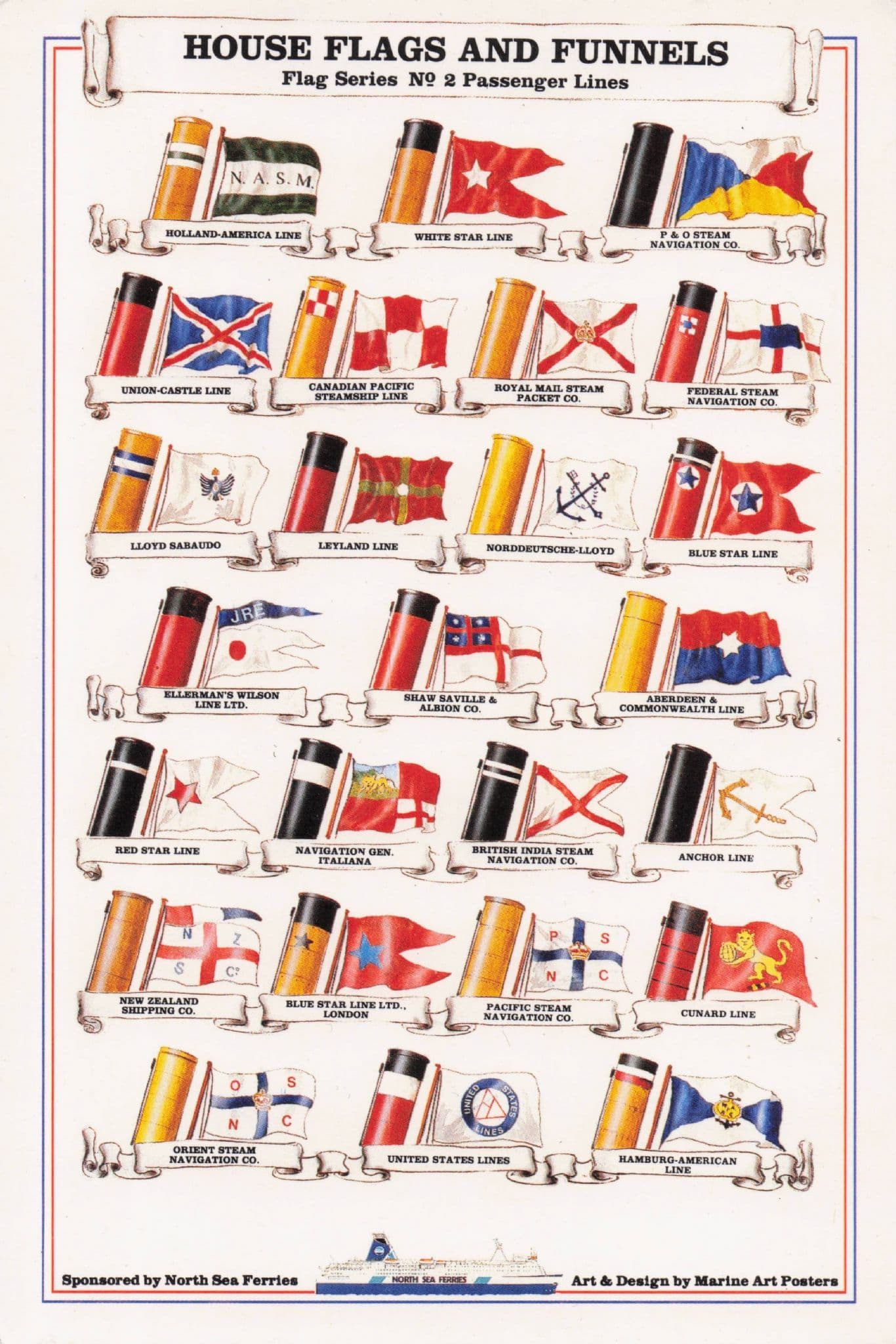British Passenger Lines 2 Nautical Ship Marine Art North Sea Ferry Postcard