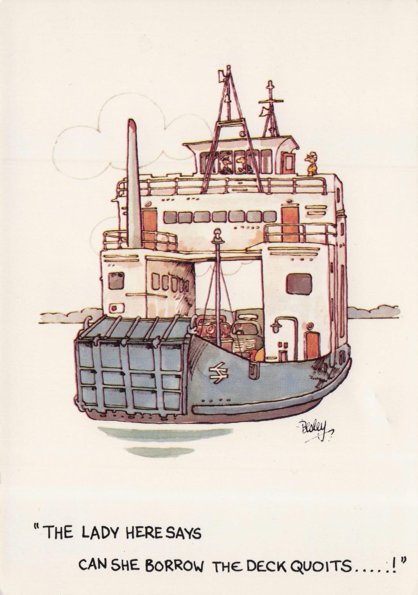 British Rail Logo On Sea Ship Deck Quotis Sailing Comic Postcard