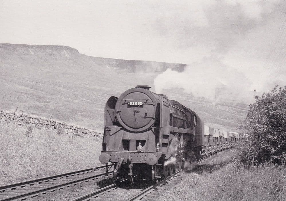 British Railways Class 9F 92052 Train at Ais Gill Summit Postcard