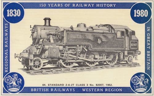 British Railways Western Region 2-6-2T Class 3 82007 Train Postcard