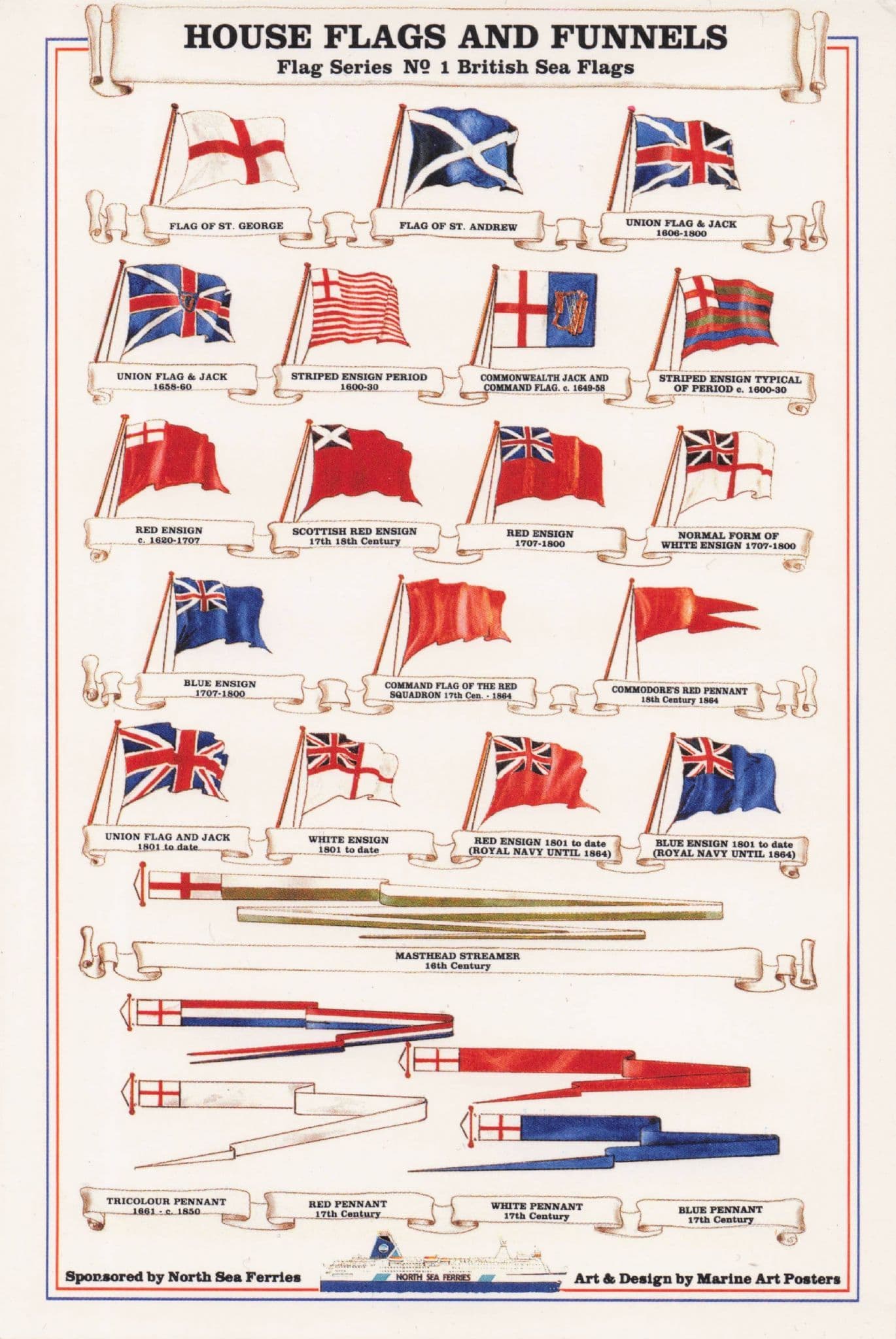 British Sea Flags 1 Nautical Ship Marine Art North Sea Ferry Postcard