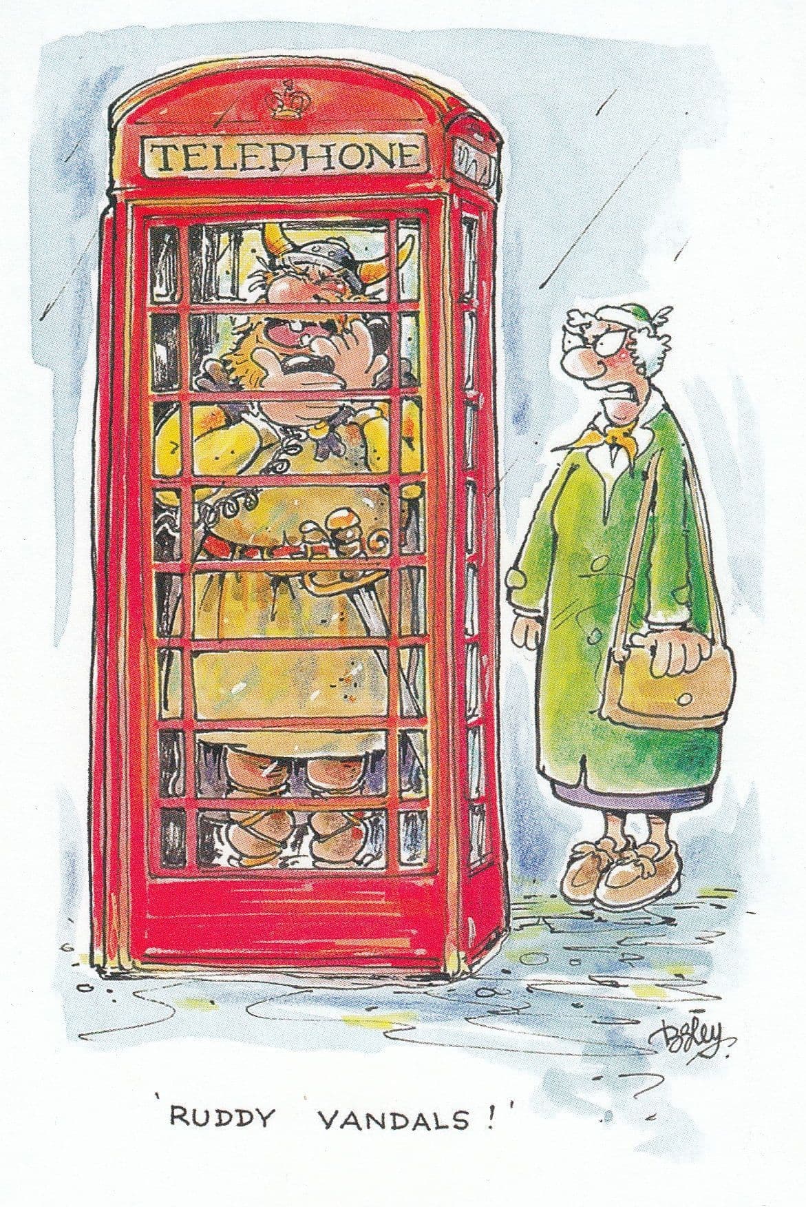 British Telecom Telephone Box Vandals Vandalsim Comic Postcard