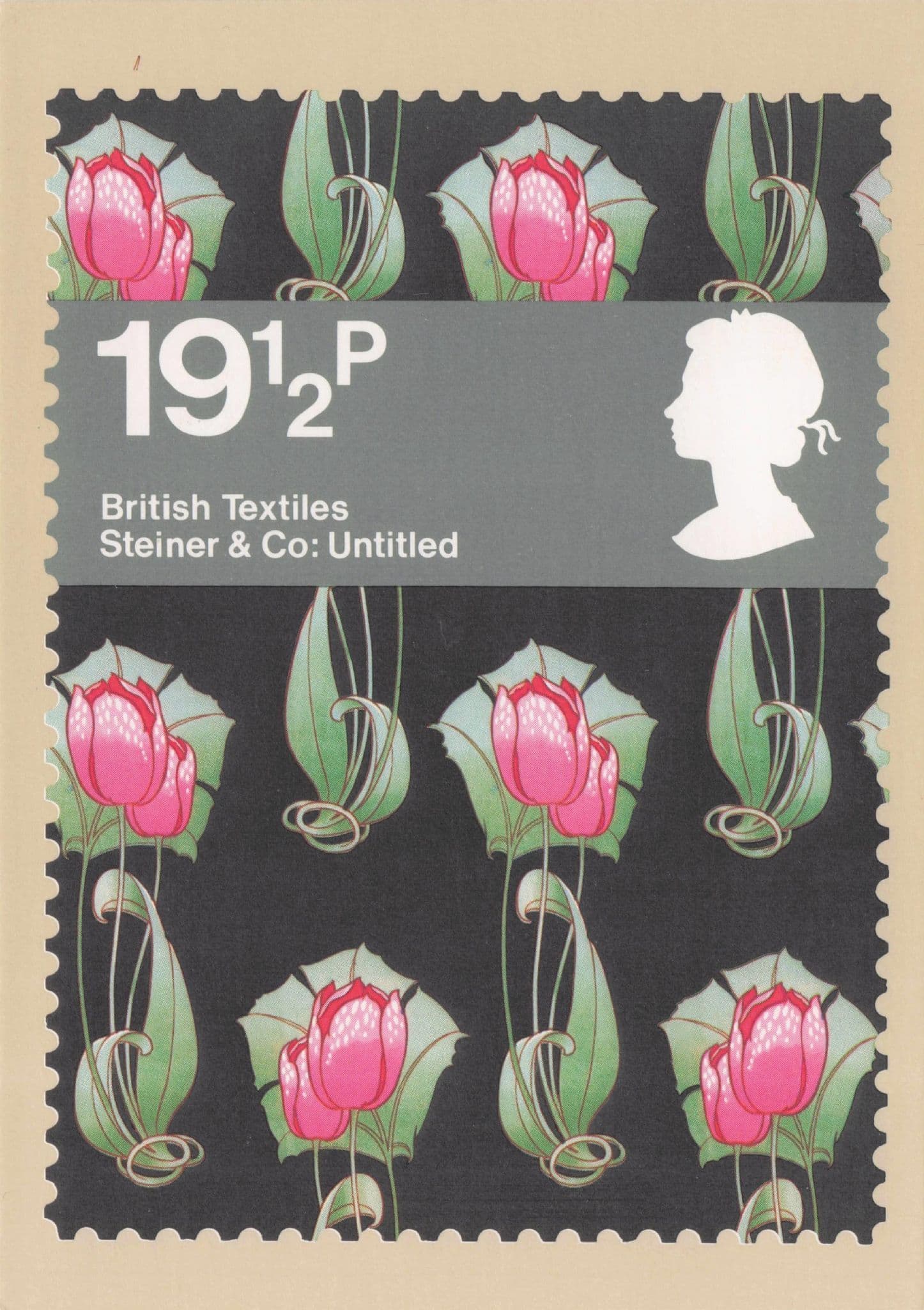 British Textiles Steiner & Co Pink Tulips Royal Mail Stamp Limited Postcard