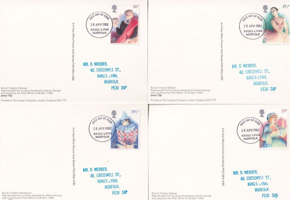 British Theatre Ballet Opera Clown 4x Norfolk PHQ Postcard s