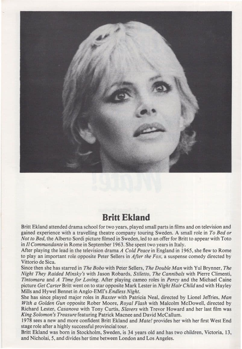 Britt Eckland in Mate of Get Carter Film Vintage Rare Comedy Theatre Programme TPHB