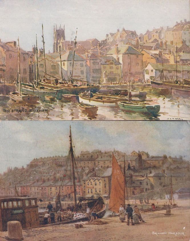 Brixham The Strand Harbour 2x Antique Postcard