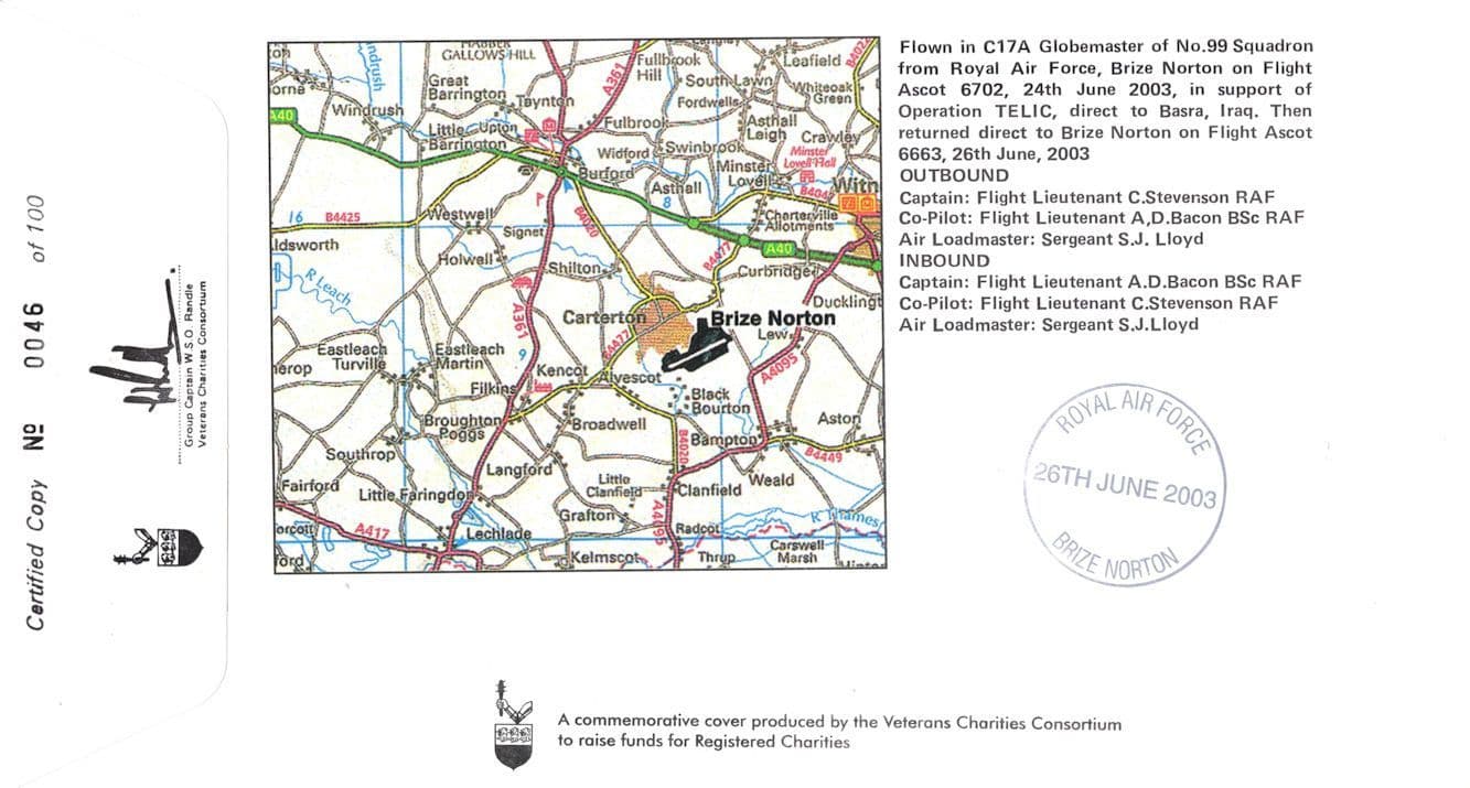 Brize Norton RAF Station DA Hurrell 101 Squadron Military Map Hand Signed LTD TO 100 FDC