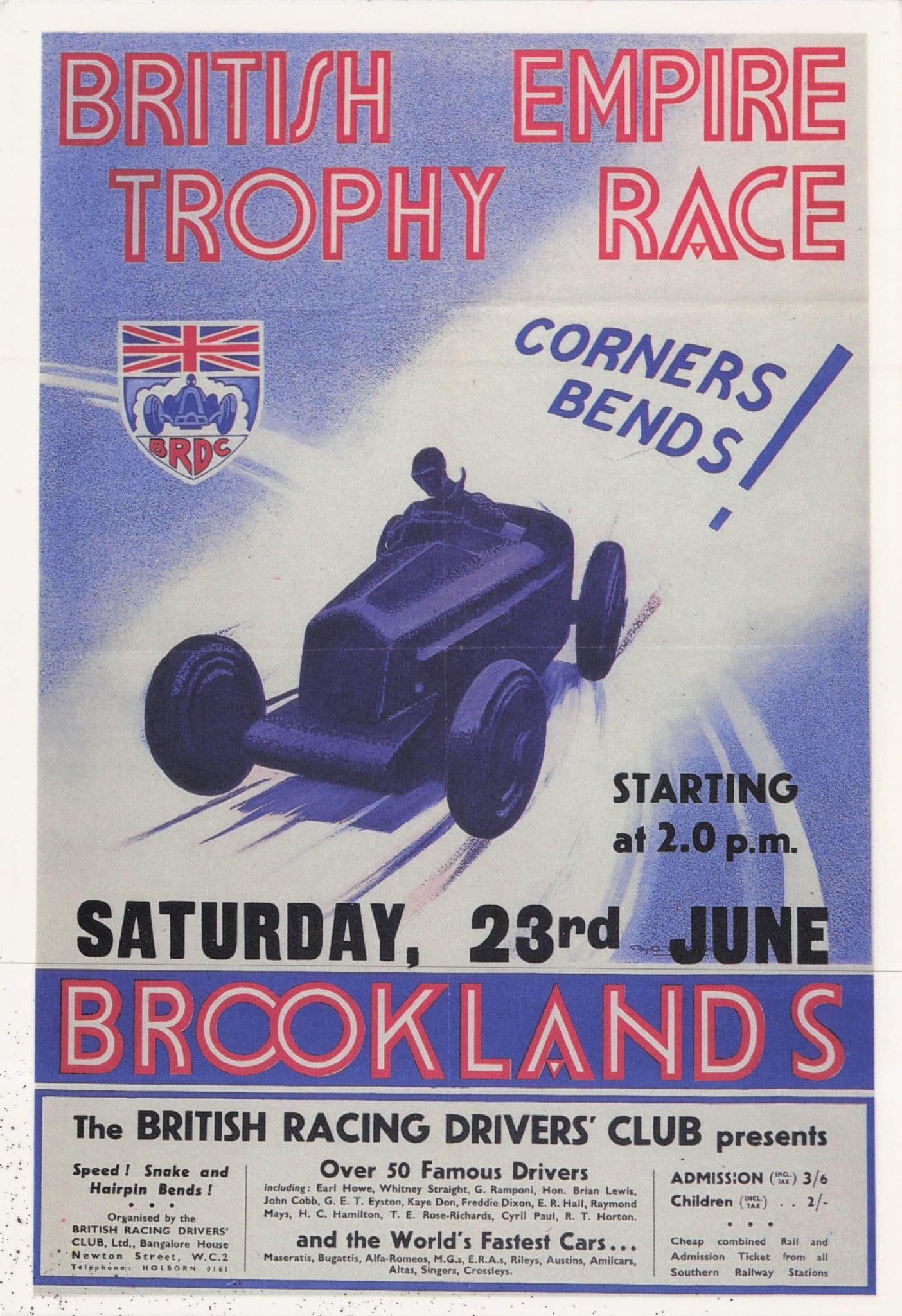 Brooklands 1934 Motor Race Empire London Poster Postcard