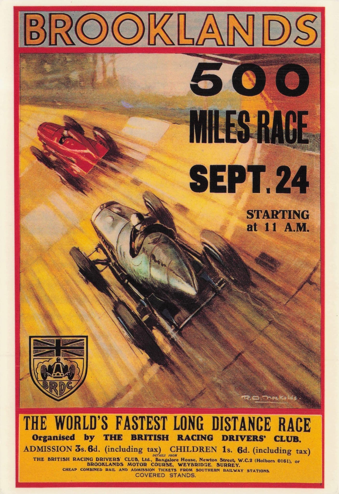 Brooklands Old Motor Racing 500 Miles Car Race Poster Postcard