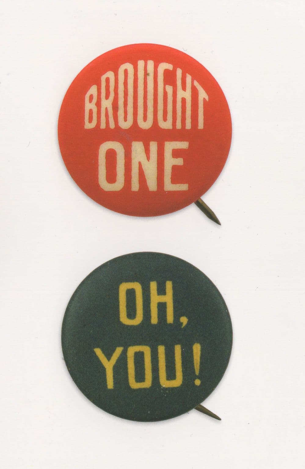 Brought One Oh You 2x 1920s Button Badge Postcard