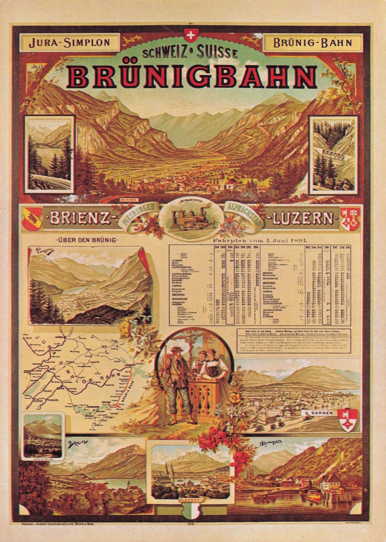 Brunigbahn Switzerland Travel Advertising Poster Postcard