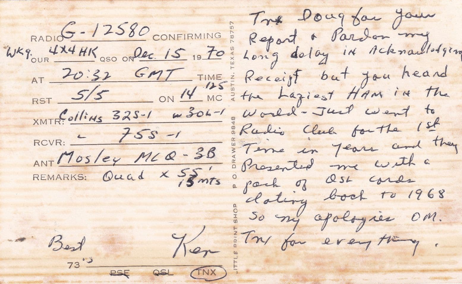 Buenos Aires Argentina 1970s Globe QSL Amateur Radio Card