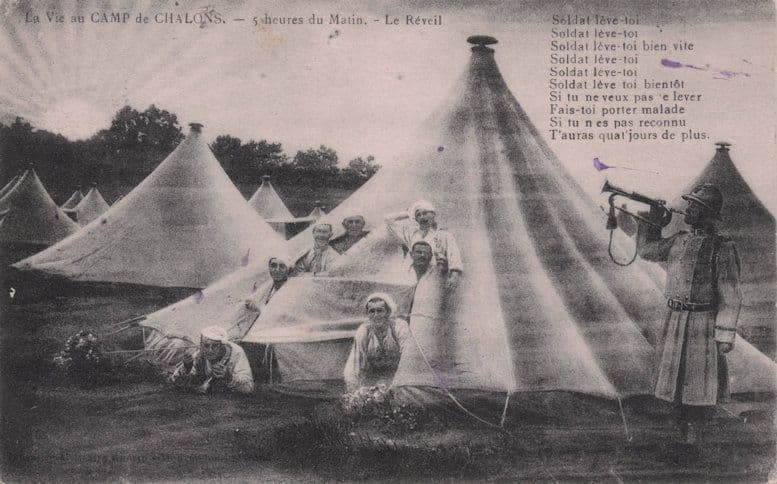 Bugle Wake Up at Camp De Challons French Military Old Postcard